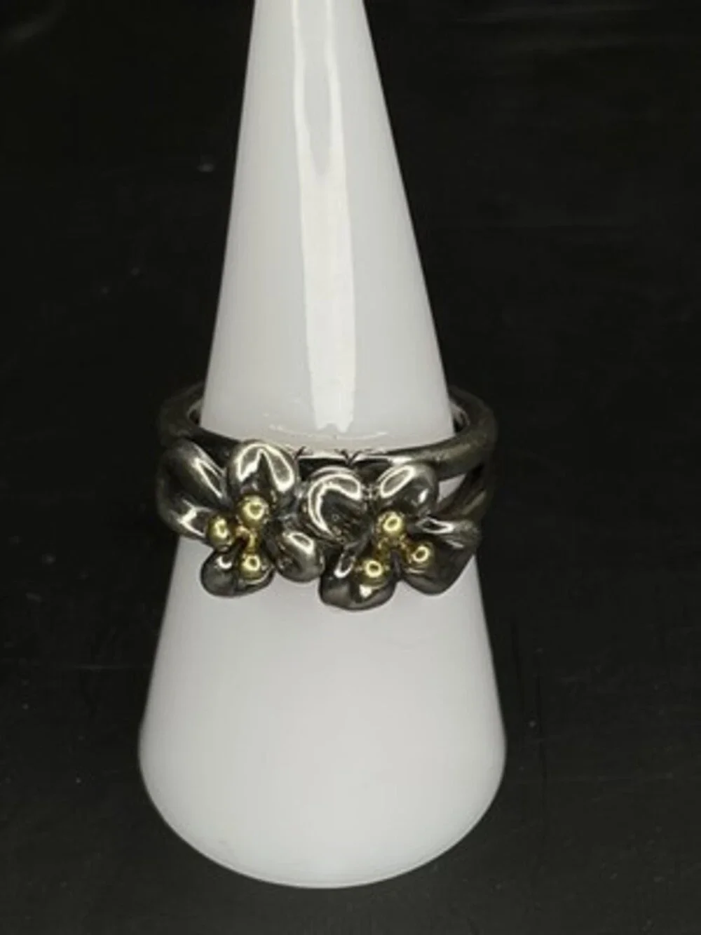 Ann King Sterling Silver 18K Yellow Gold Flower Ring Size 5 Two Tone Floral 925